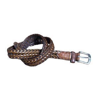 Dockers mens braided genuine leather belt 36 silver buckle